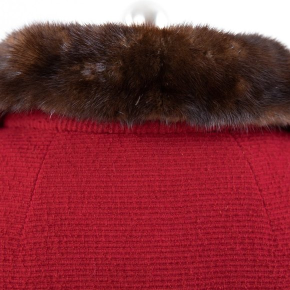 SOLD Vintage 50s M Mink Collar Princess Coat Midi Red - Picture 8 of 13